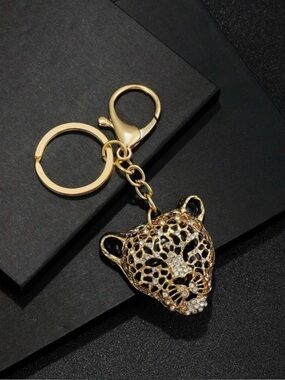 Gold Panther Rhinestone Handbag Charm Keychain🐆🖤